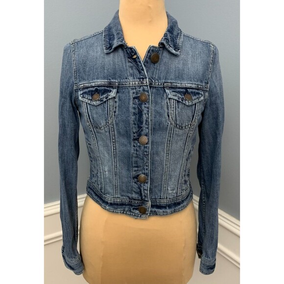 Vintage American Eagle Jacket Womens S Petite Denim Trucker Cropped Button Up - Picture 1 of 11
